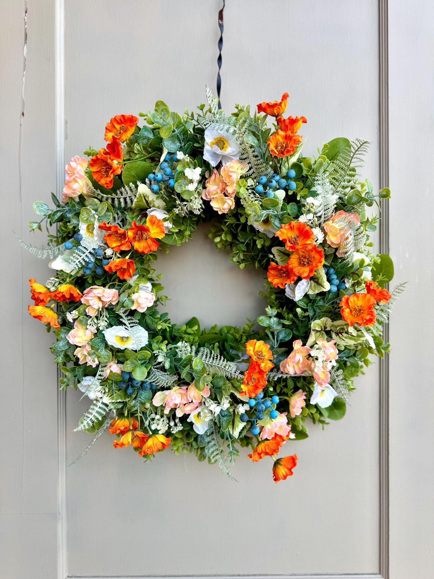 Poppy Wreath for Front Door, Summer Wreaths, Wildflower Wreath, Orange Poppy Wreath, Peach Poppy Flower Wreath, Spring Front Door Wreath