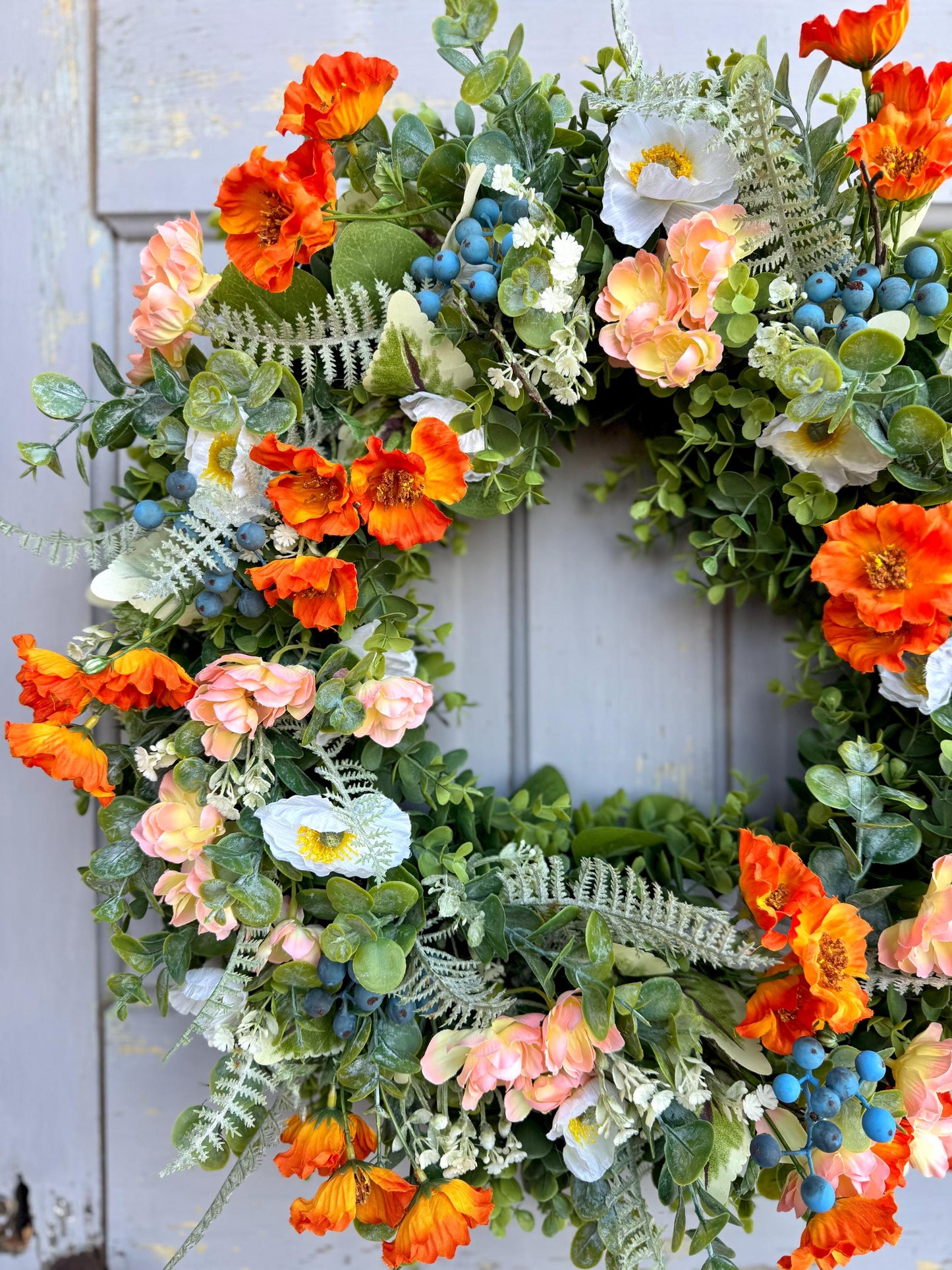 BEST SELLER! Summer Wreath for Front Door, Peach Poppy Wreath, Wreath with Poppies, Orange Poppy Wreath, Pink Wildflower Wreath