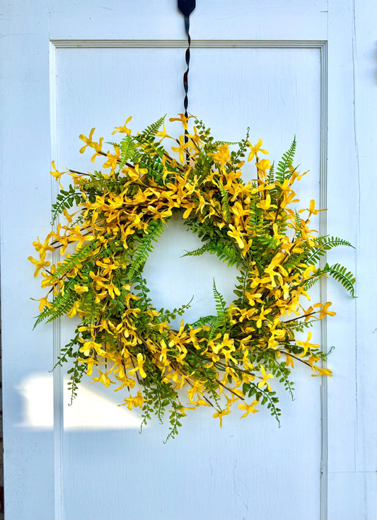 Yellow Forsythia Door Wreath, Spring Wreath, Gold Chain Spring Wreath, Yellow Summer Wreath
