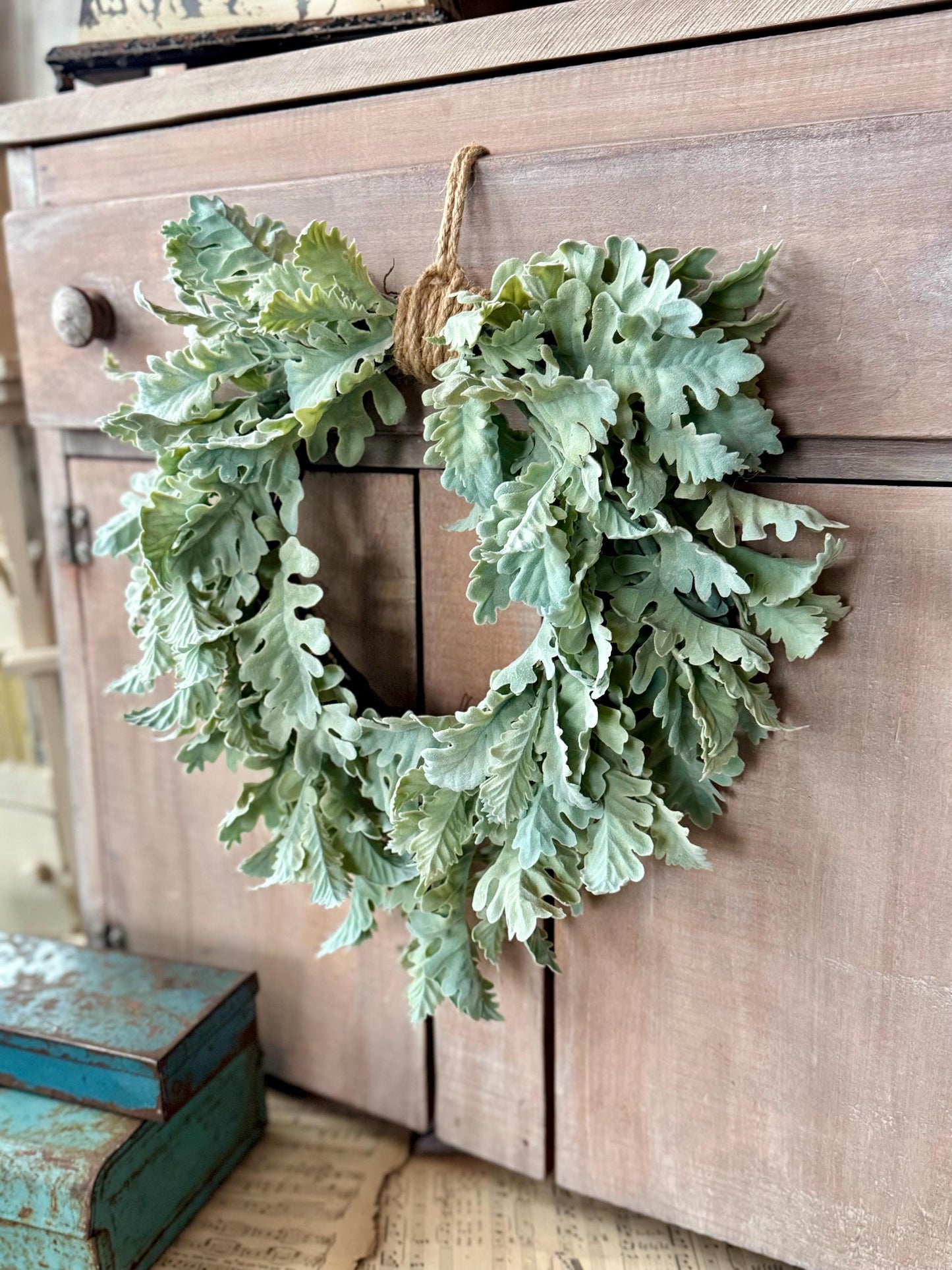 Dusty Miller Wreath, Heart Shaped Wreath, Lambs Ear Wreath, Spring Wreath, Summer Wreath, Apartment Door Wreath, Nursing Home Decor