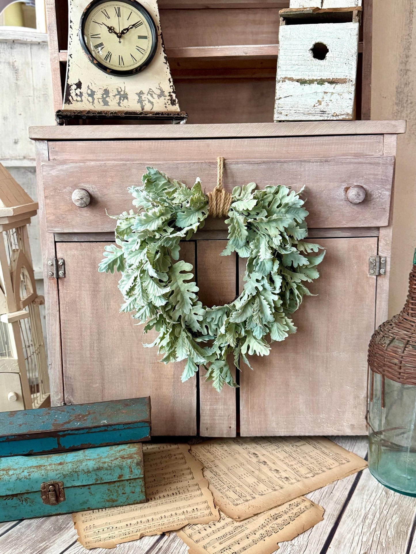Dusty Miller Wreath, Heart Shaped Wreath, Lambs Ear Wreath, Spring Wreath, Summer Wreath, Apartment Door Wreath, Nursing Home Decor