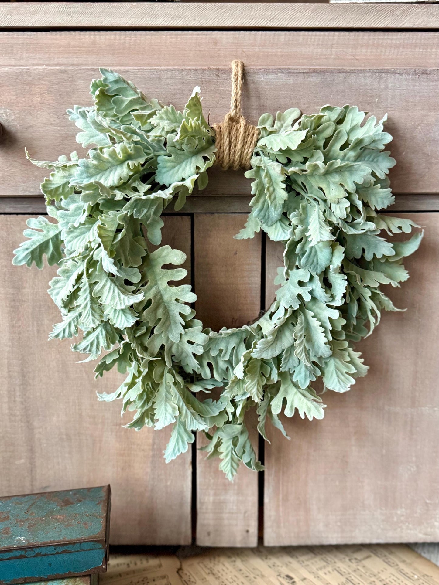 Dusty Miller Wreath, Heart Shaped Wreath, Lambs Ear Wreath, Spring Wreath, Summer Wreath, Apartment Door Wreath, Nursing Home Decor