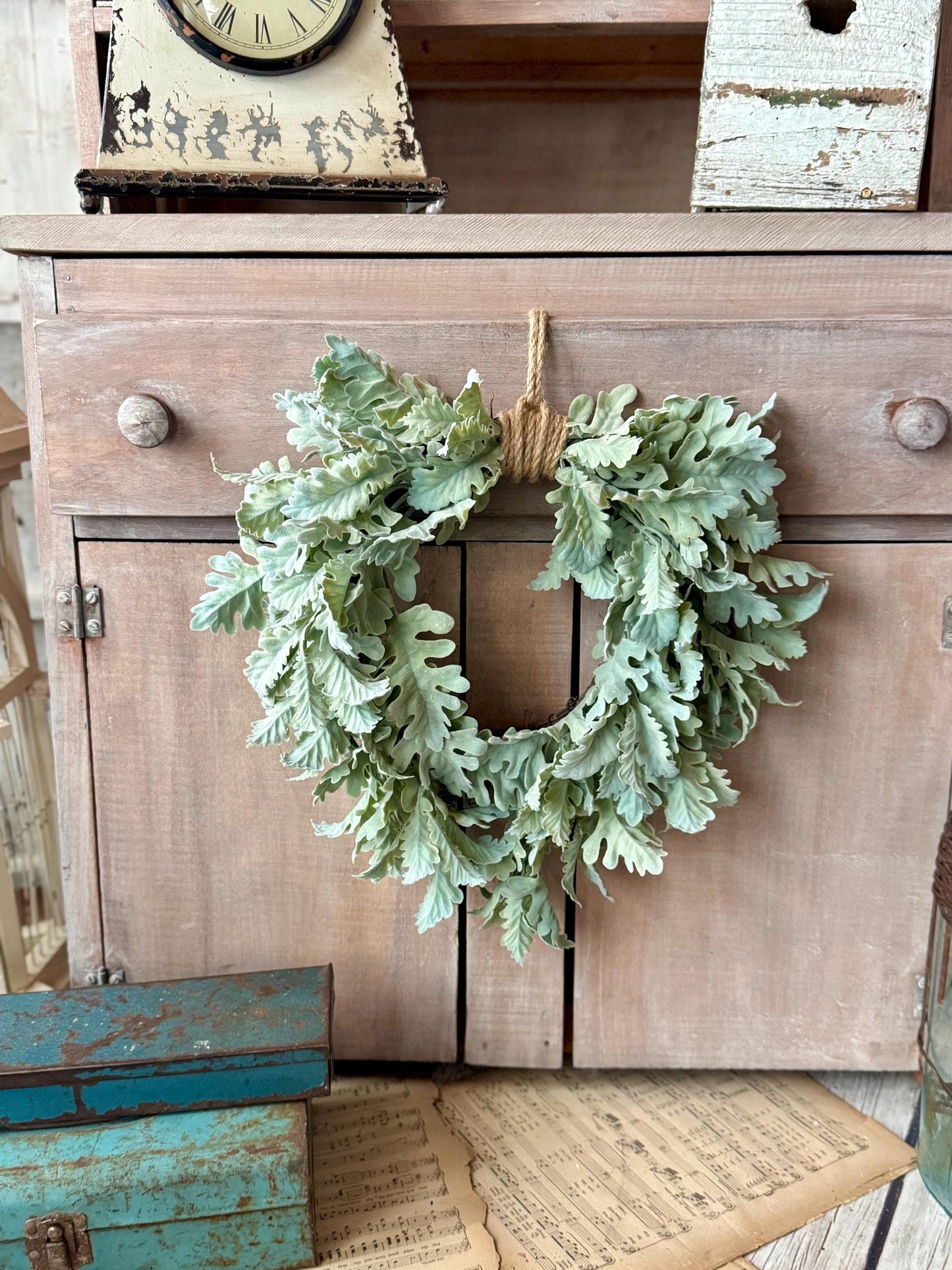 Dusty Miller Wreath, Heart Shaped Wreath, Lambs Ear Wreath, Spring Wreath, Summer Wreath, Apartment Door Wreath, Nursing Home Decor