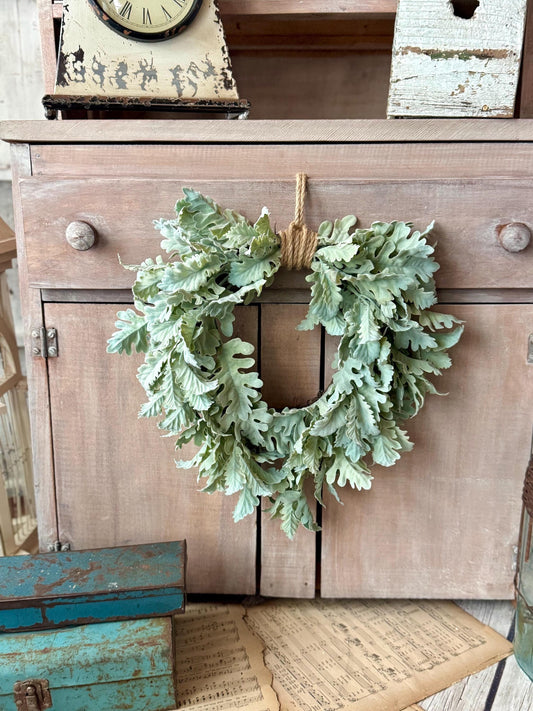 Dusty Miller Wreath, Heart Shaped Wreath, Lambs Ear Wreath, Spring Wreath, Summer Wreath, Apartment Door Wreath, Nursing Home Decor