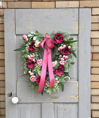 Pink Mothers Day Wreath for Front Door, Summer Wreaths, Pink Rose Porch Decor, Pink Tea Rose Flower Wreath, Spring Front Door Wreath