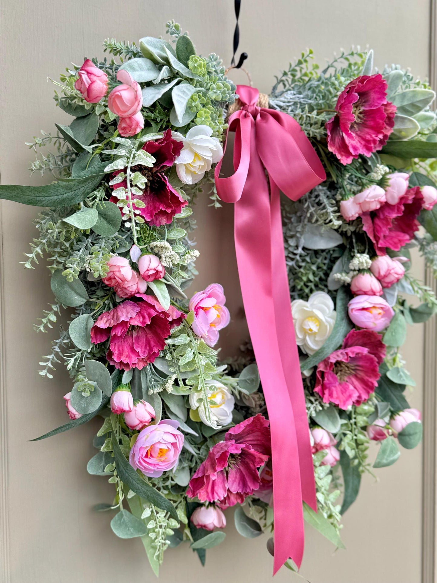 Pink Mothers Day Wreath for Front Door, Summer Wreaths, Pink Rose Porch Decor, Pink Tea Rose Flower Wreath, Spring Front Door Wreath
