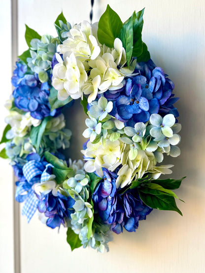 Blue Hydrangea Summer Wreath, Floral Spring Wreaths, Farmhouse Wreath, Wildflower, Front Door Decor, Blue Kitchen Wreath, Blue Door Wreath