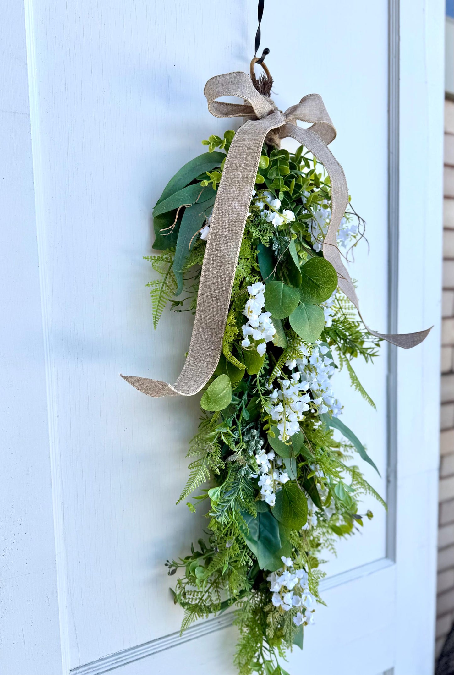 White Lily Of The Valley Wreath, Fern Swag Wreath, Spring Wreath, Mothers Day, Summer Fern Swag, Country Decor