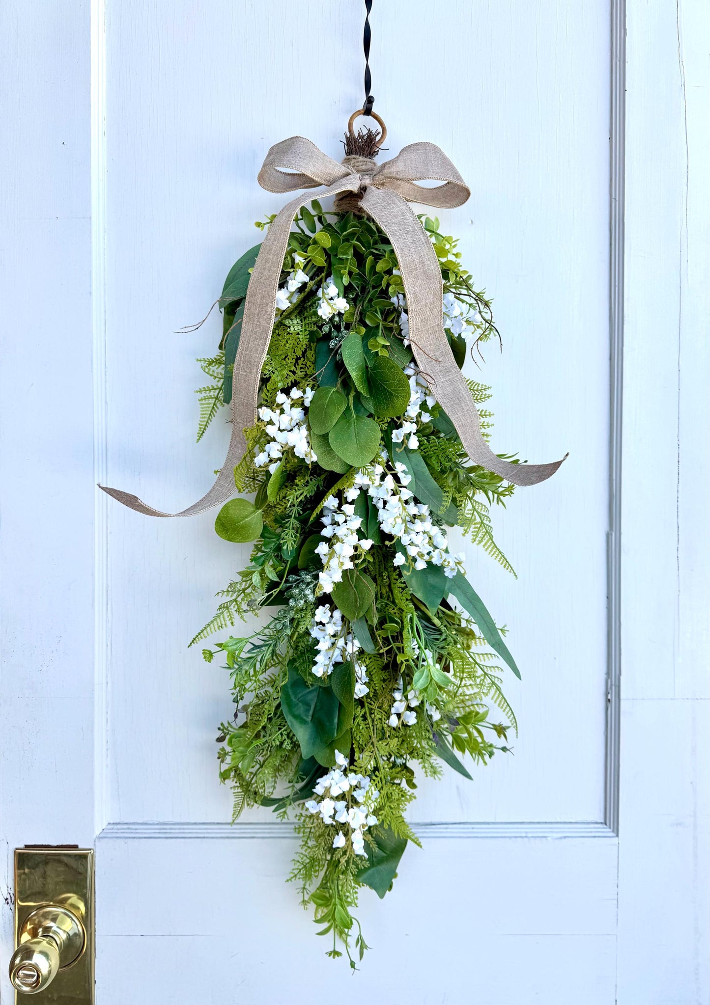 White Lily Of The Valley Wreath, Fern Swag Wreath, Spring Wreath, Mothers Day, Summer Fern Swag, Country Decor