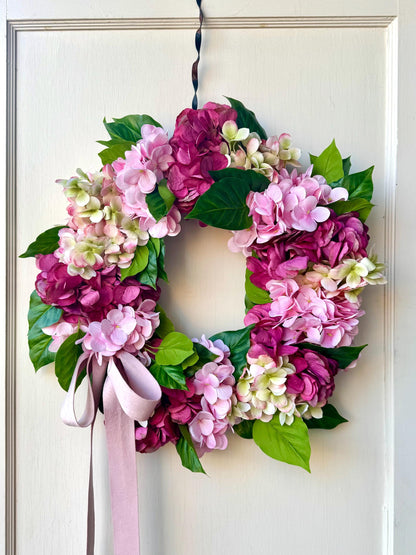 Pink Hydrangea Wreath, Mothers Day Gift, Pink Spring Door Wreath, Pink Summer Wreath, Easter Wreath, Front Door Wreath, Hot Pink Decor