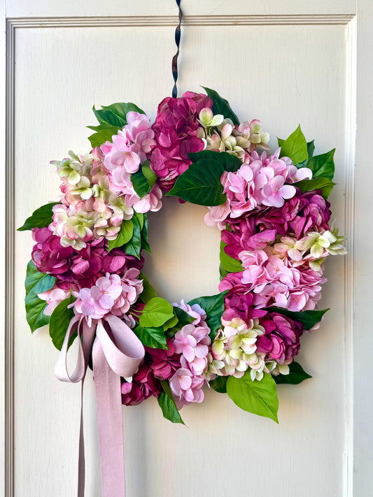 Pink Hydrangea Wreath, Mothers Day Gift, Pink Spring Door Wreath, Pink Summer Wreath, Easter Wreath, Front Door Wreath, Hot Pink Decor