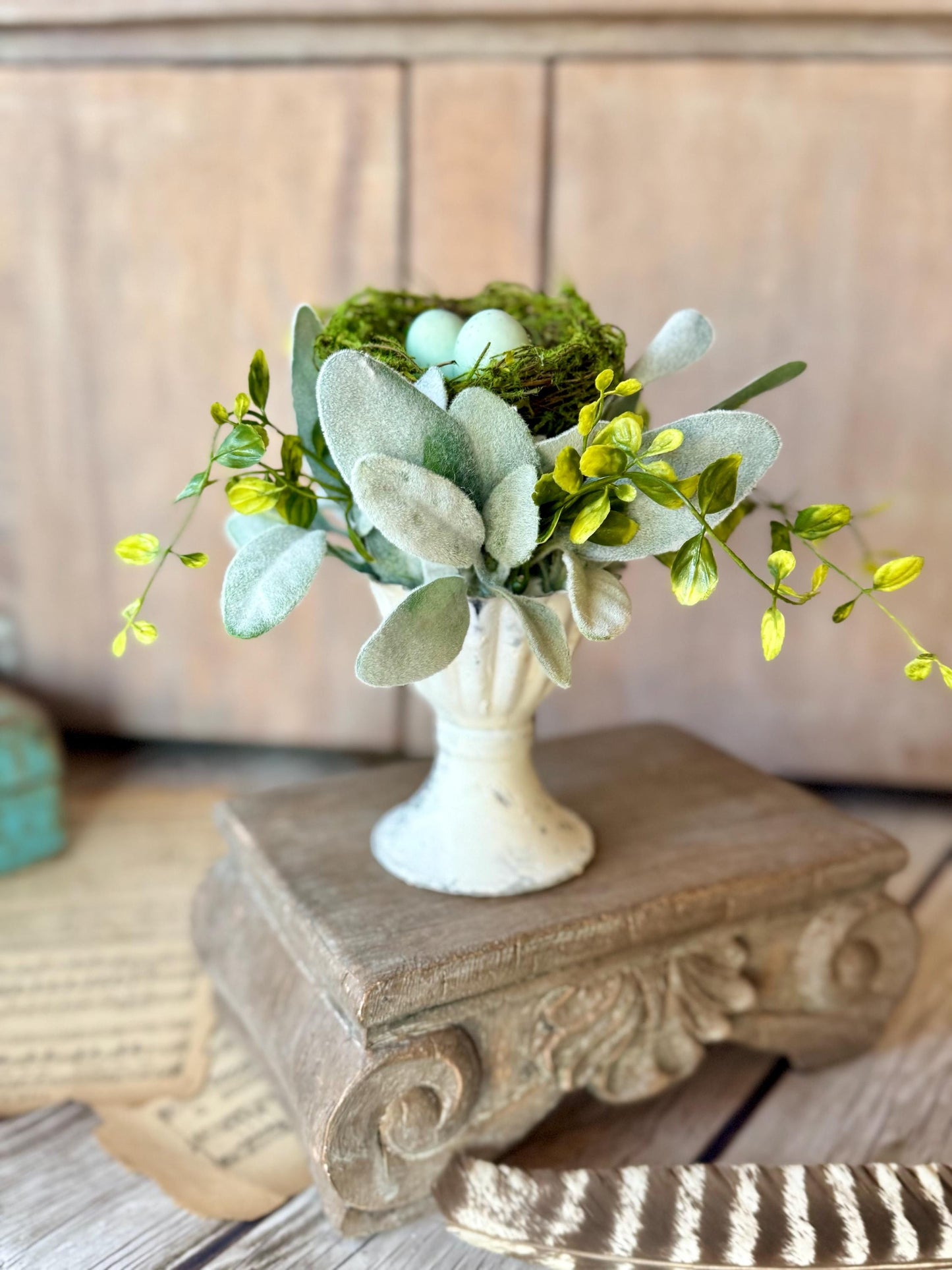 Bird Nest Arrangement, French Country Spring Arrangement, Easter table Decor