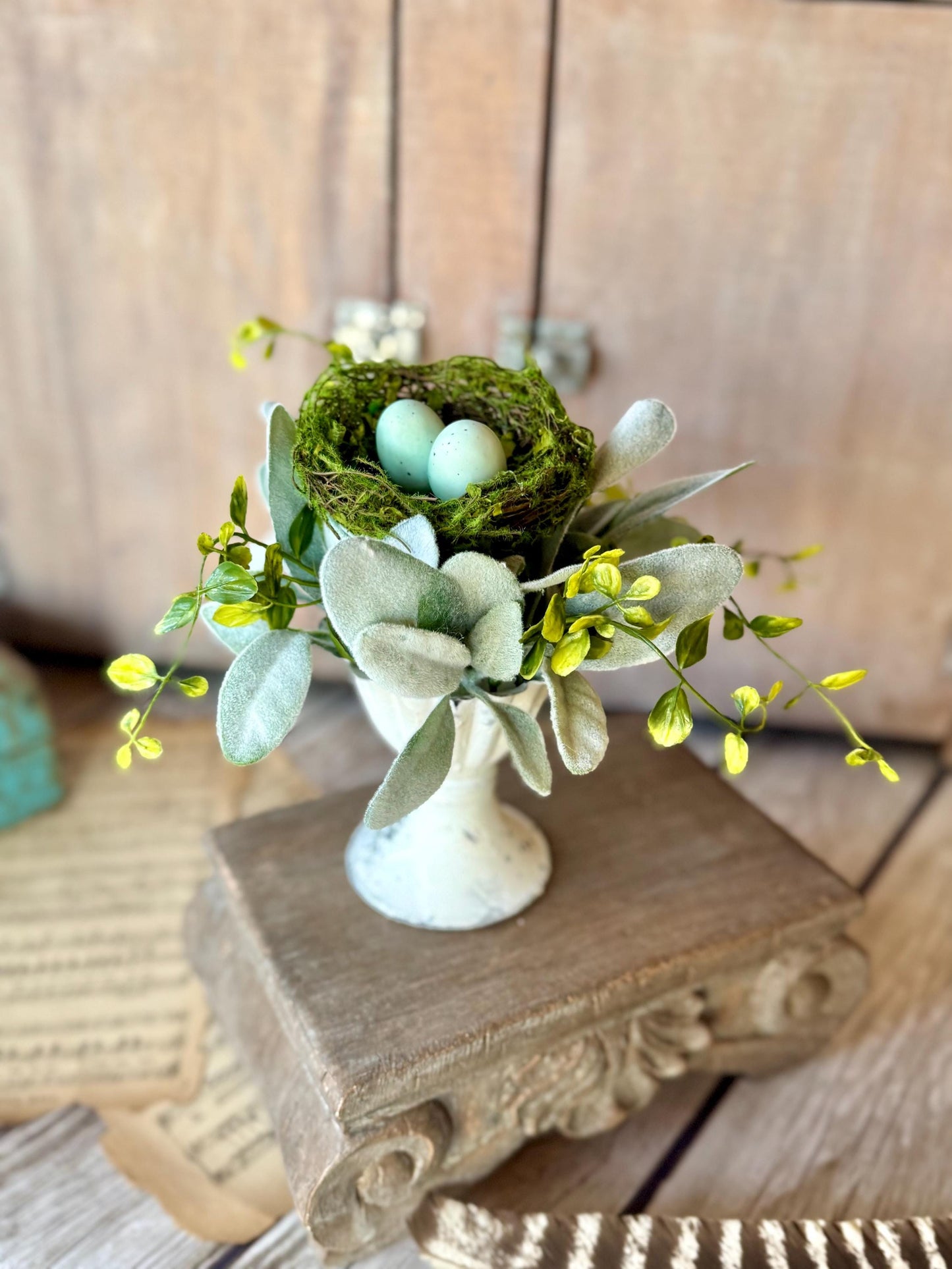 Bird Nest Arrangement, French Country Spring Arrangement, Easter table Decor