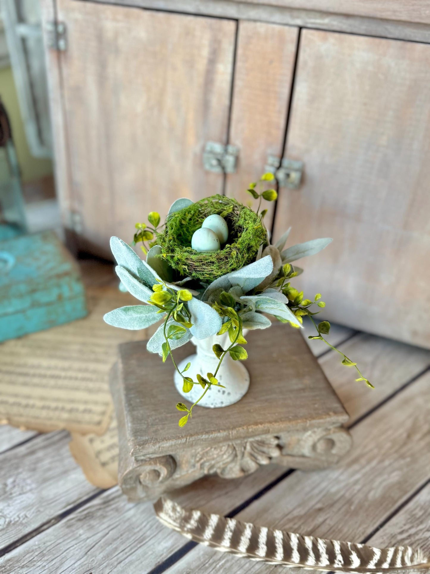 Bird Nest Arrangement, French Country Spring Arrangement, Easter table Decor