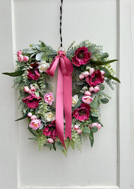 Pink Mothers Day Wreath for Front Door, Summer Wreaths, Pink Rose Porch Decor, Pink Tea Rose Flower Wreath, Spring Front Door Wreath