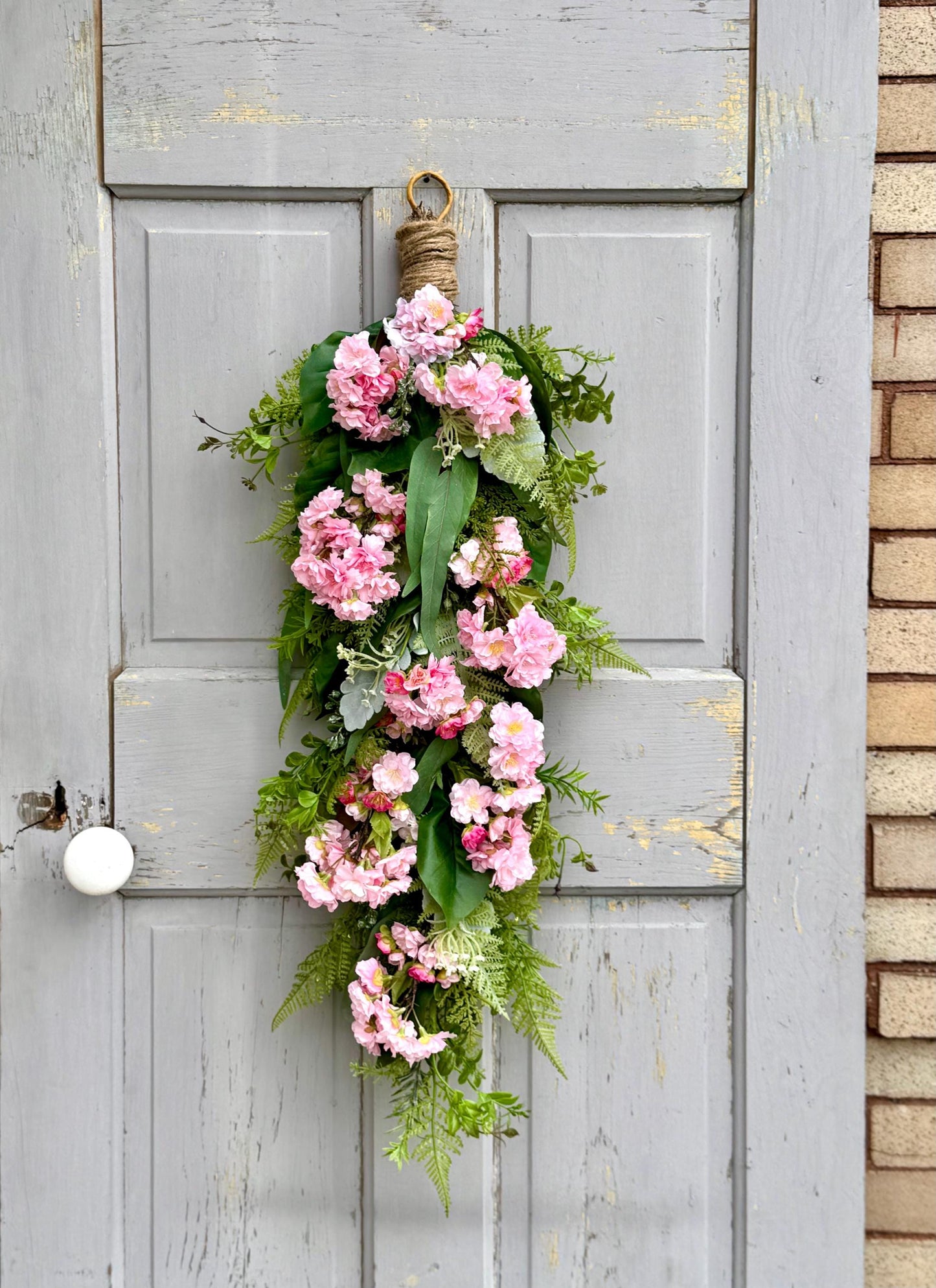 Pink Cherry Blossom Swag, Spring Swag Wreath, Spring Wreath, Mothers Day, Summer Fern Swag, Country Decor, Pink Easter Wreath