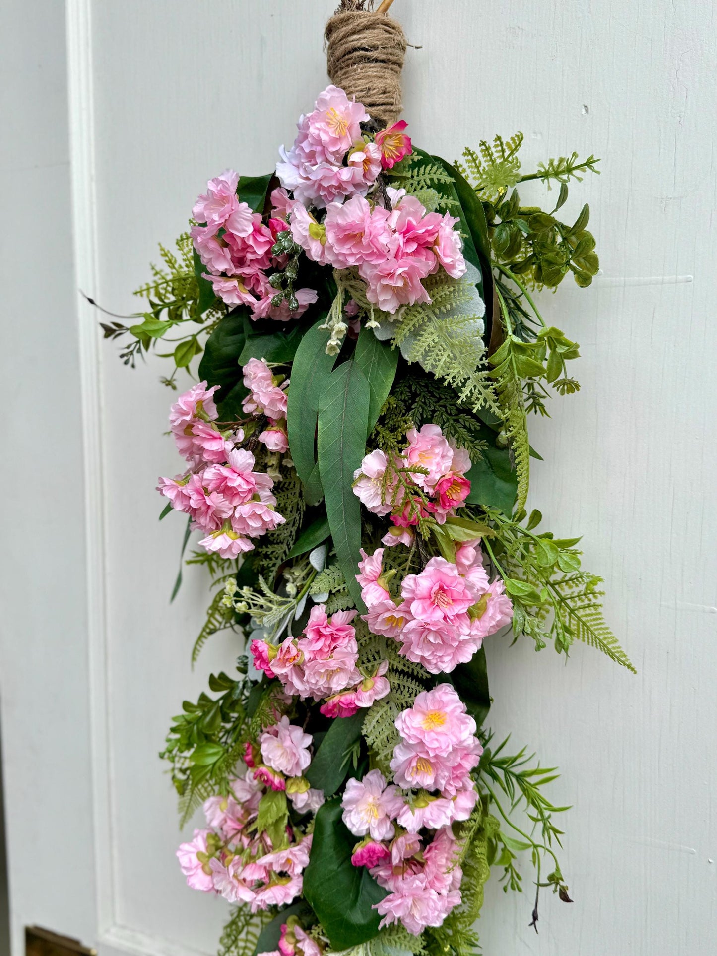 Pink Cherry Blossom Swag, Spring Swag Wreath, Spring Wreath, Mothers Day, Summer Fern Swag, Country Decor, Pink Easter Wreath