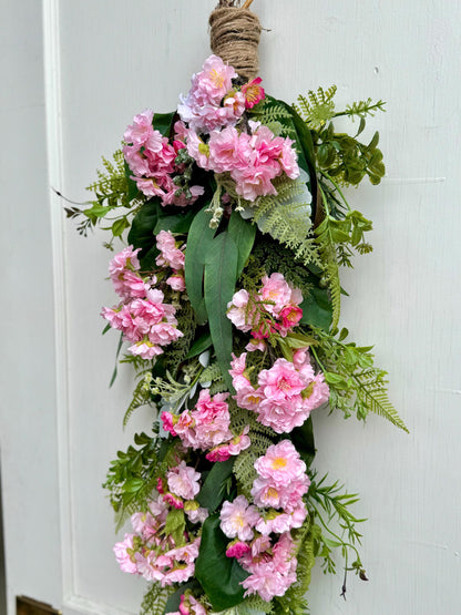 Pink Cherry Blossom Swag, Spring Swag Wreath, Spring Wreath, Mothers Day, Summer Fern Swag, Country Decor, Pink Easter Wreath