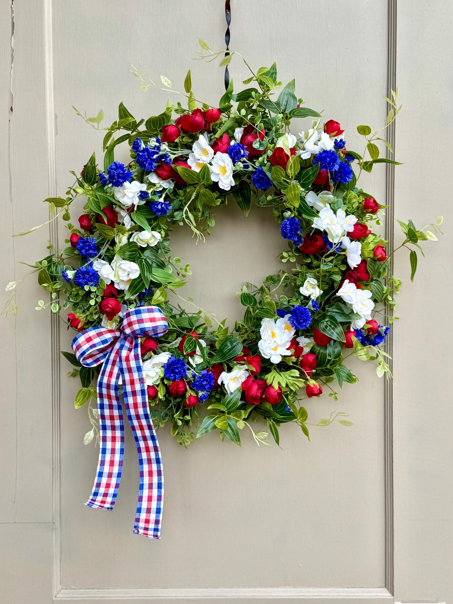 Fourth of July Wreath, Red White Blue Flower Wreath, Patriotic Wreath for Front Door, Independence Day Decor, Summer Wreath