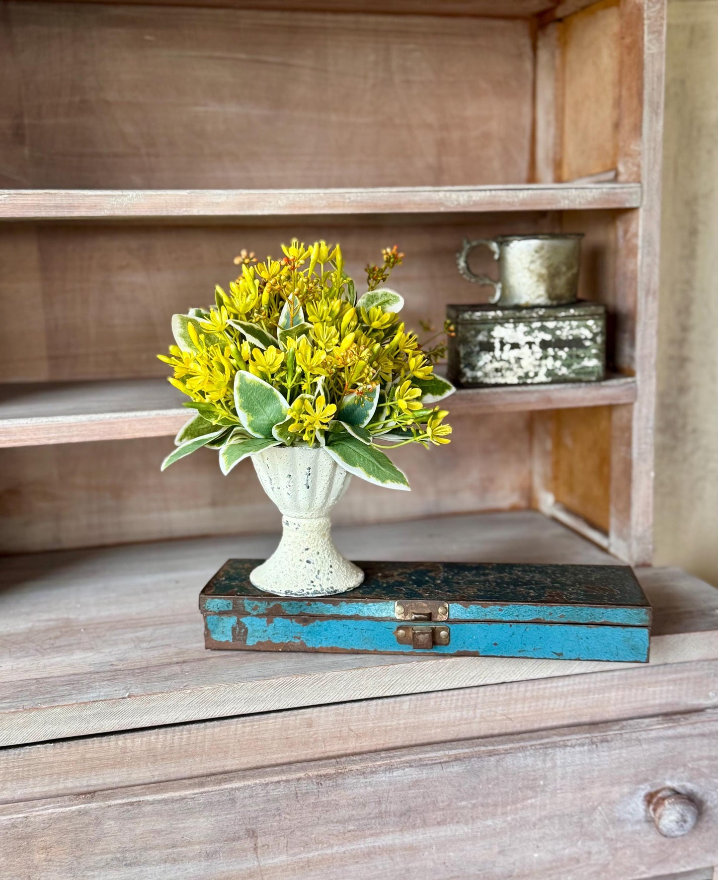 Yellow Flower Mini Arrangement, French Country Spring Arrangement, Easter Table Decor, Mothers Day Gift, Nursing Home Decor