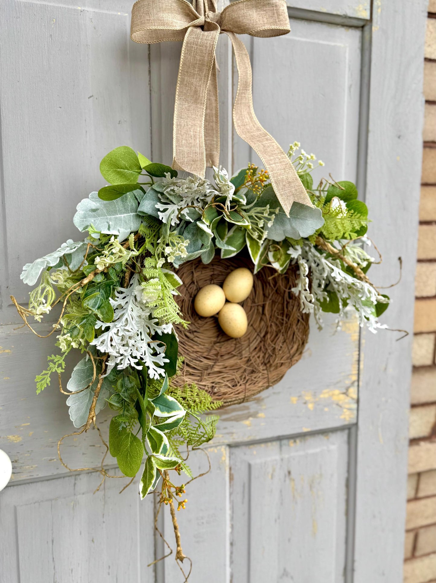Bird Nest Wreath, Mothers Day Gift, Spring Wreath, Front Door Decor, Summer Hanger, Egg Wildflower Swag, GIFT