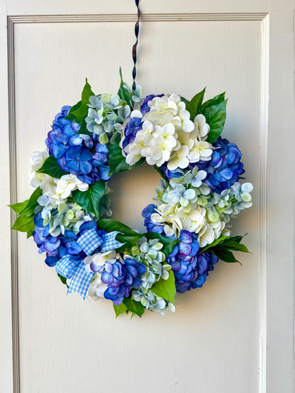 Blue Hydrangea Summer Wreath, Floral Spring Wreaths, Farmhouse Wreath, Wildflower, Front Door Decor, Blue Kitchen Wreath, Blue Door Wreath