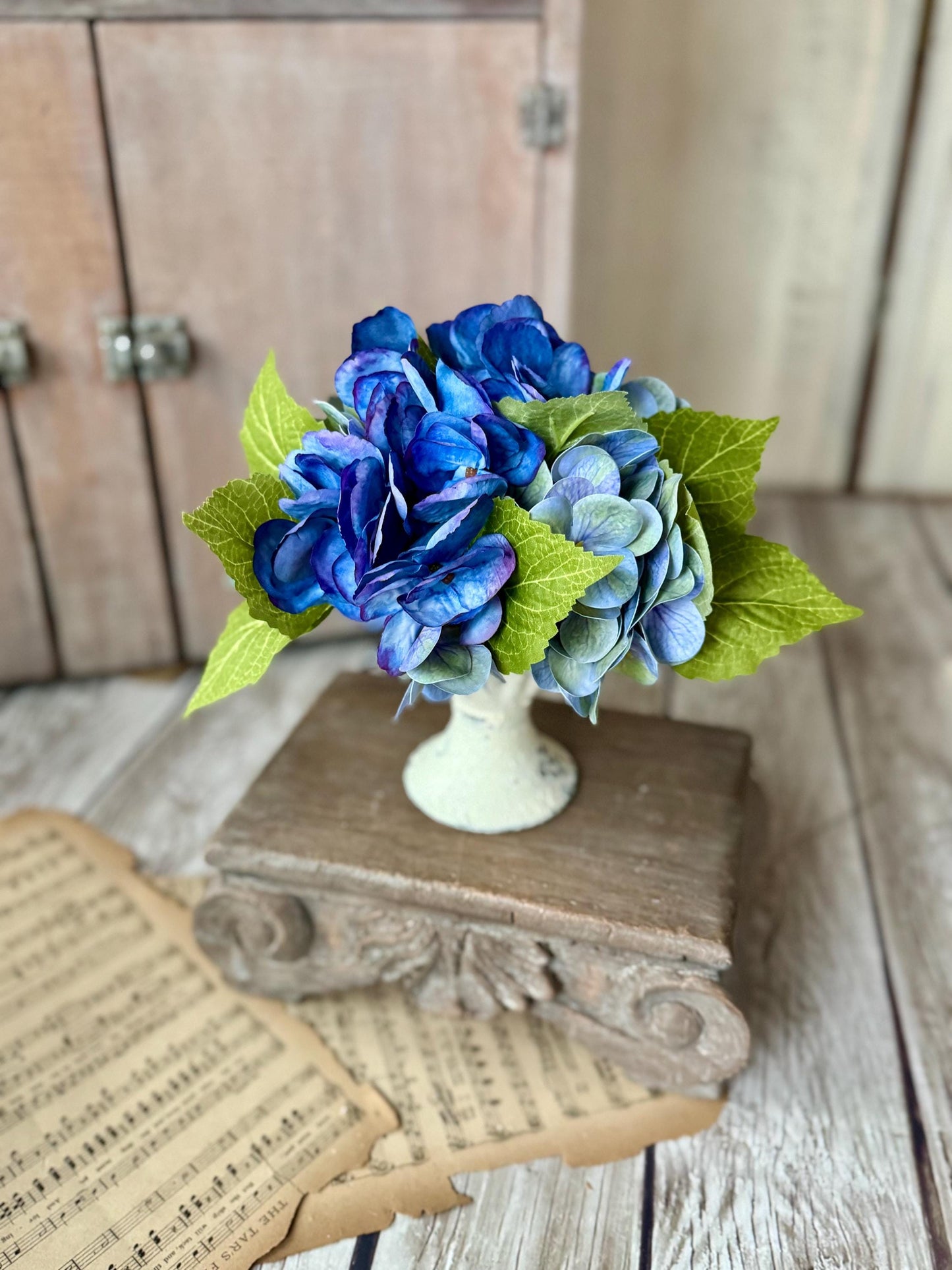 Blue Hydrangea Arrangement, Mothers Day Gift, French Country Spring Arrangement, Nursing Home Decor, Summer Blue Hydrangea Decor