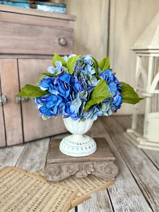 Blue Hydrangea Arrangement, Mothers Day Gift, French Country Spring Arrangement, Nursing Home Decor, Summer Blue Hydrangea Decor