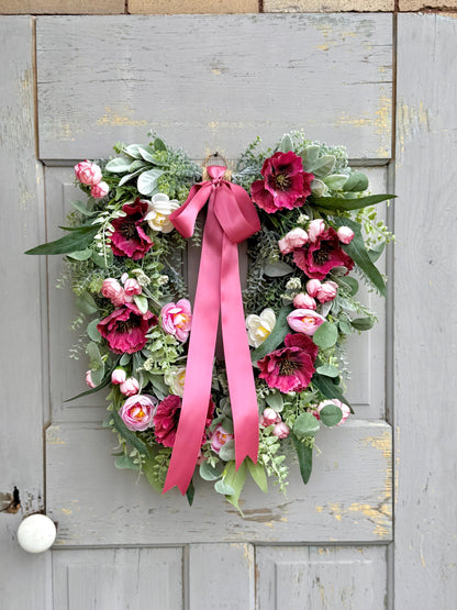 Pink Mothers Day Wreath for Front Door, Summer Wreaths, Pink Rose Porch Decor, Pink Tea Rose Flower Wreath, Spring Front Door Wreath