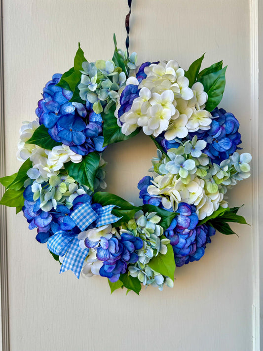Blue Hydrangea Summer Wreath, Floral Spring Wreaths, Farmhouse Wreath, Wildflower, Front Door Decor, Blue Kitchen Wreath, Blue Door Wreath