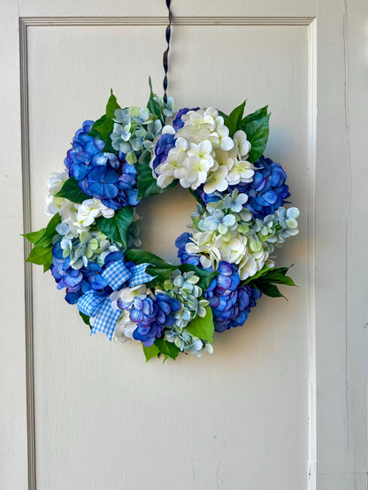 Blue Hydrangea Summer Wreath, Floral Spring Wreaths, Farmhouse Wreath, Wildflower, Front Door Decor, Blue Kitchen Wreath, Blue Door Wreath