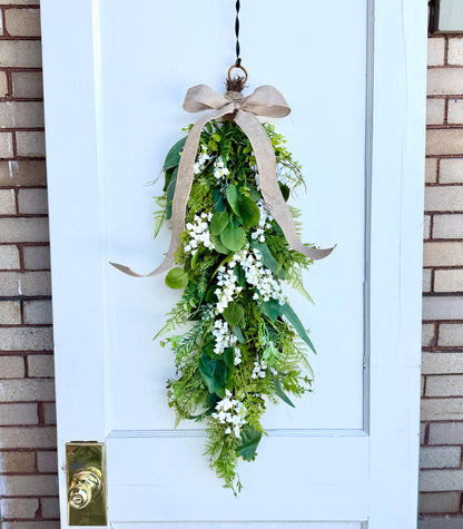 White Lily Of The Valley Wreath, Fern Swag Wreath, Spring Wreath, Mothers Day, Summer Fern Swag, Country Decor