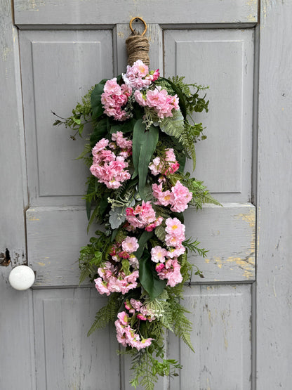 Pink Cherry Blossom Swag, Spring Swag Wreath, Spring Wreath, Mothers Day, Summer Fern Swag, Country Decor, Pink Easter Wreath