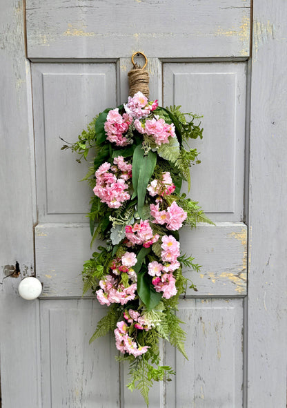 Pink Cherry Blossom Swag, Spring Swag Wreath, Spring Wreath, Mothers Day, Summer Fern Swag, Country Decor, Pink Easter Wreath