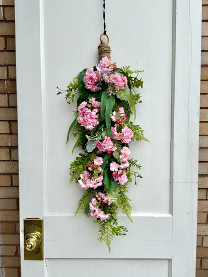 Pink Cherry Blossom Swag, Spring Swag Wreath, Spring Wreath, Mothers Day, Summer Fern Swag, Country Decor, Pink Easter Wreath