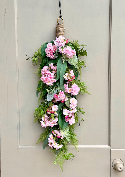 Pink Cherry Blossom Swag, Spring Swag Wreath, Spring Wreath, Mothers Day, Summer Fern Swag, Country Decor, Pink Easter Wreath