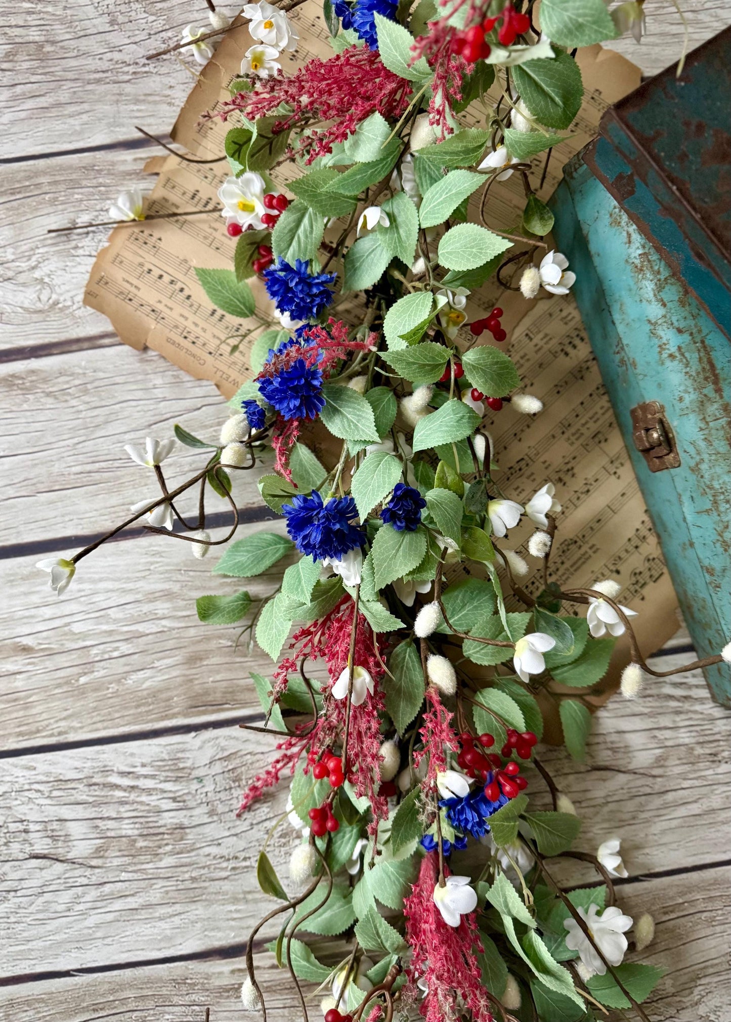 Patriotic Garland, Red White Blue Garland, Fourth of July Decor, Independence Day Garland, Garland for Mantle