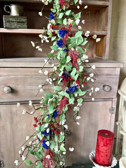 Patriotic Garland, Red White Blue Garland, Fourth of July Decor, Independence Day Garland, Garland for Mantle