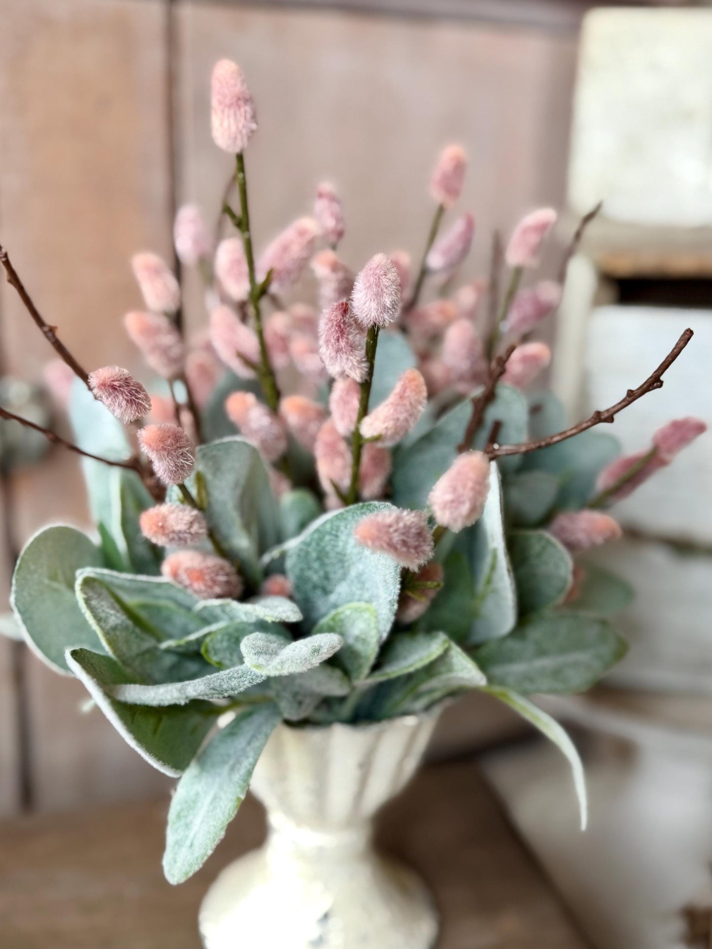 Mini Pink Pussy Willow Arrangement, French Country Spring Arrangement, Mothers Day Gift, Nursing Home Decor, Pussy Willow Arrangement