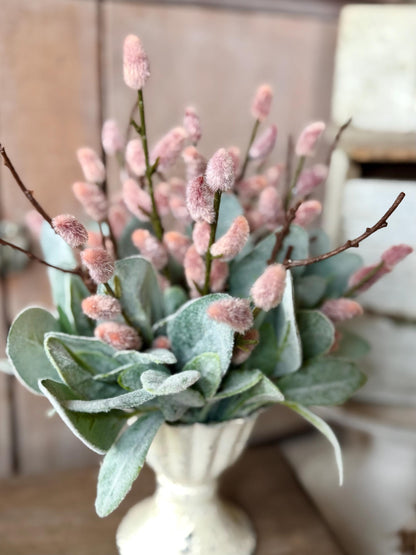 Mini Pink Pussy Willow Arrangement, French Country Spring Arrangement, Mothers Day Gift, Nursing Home Decor, Pussy Willow Arrangement