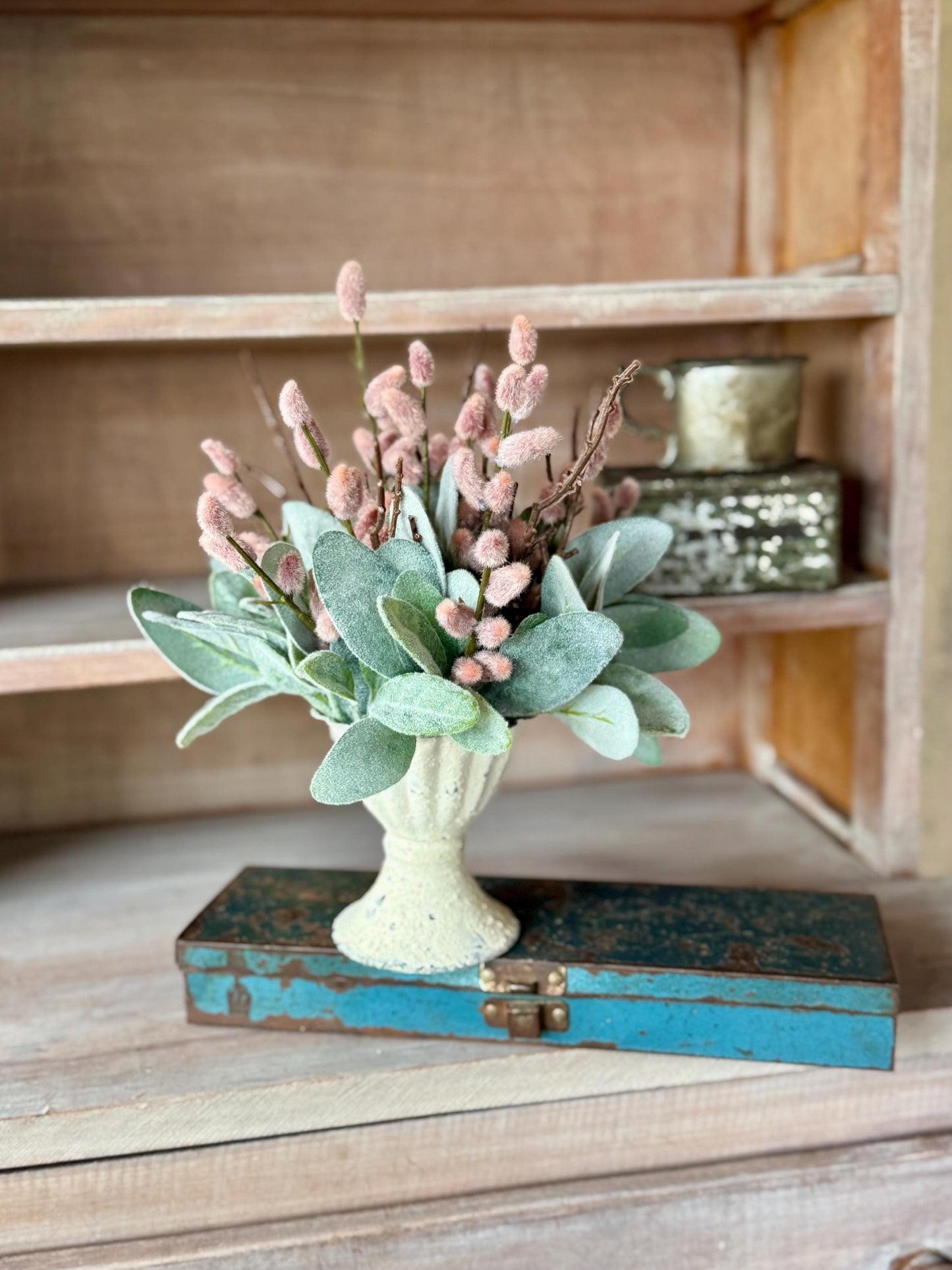 Mini Pink Pussy Willow Arrangement, French Country Spring Arrangement, Mothers Day Gift, Nursing Home Decor, Pussy Willow Arrangement