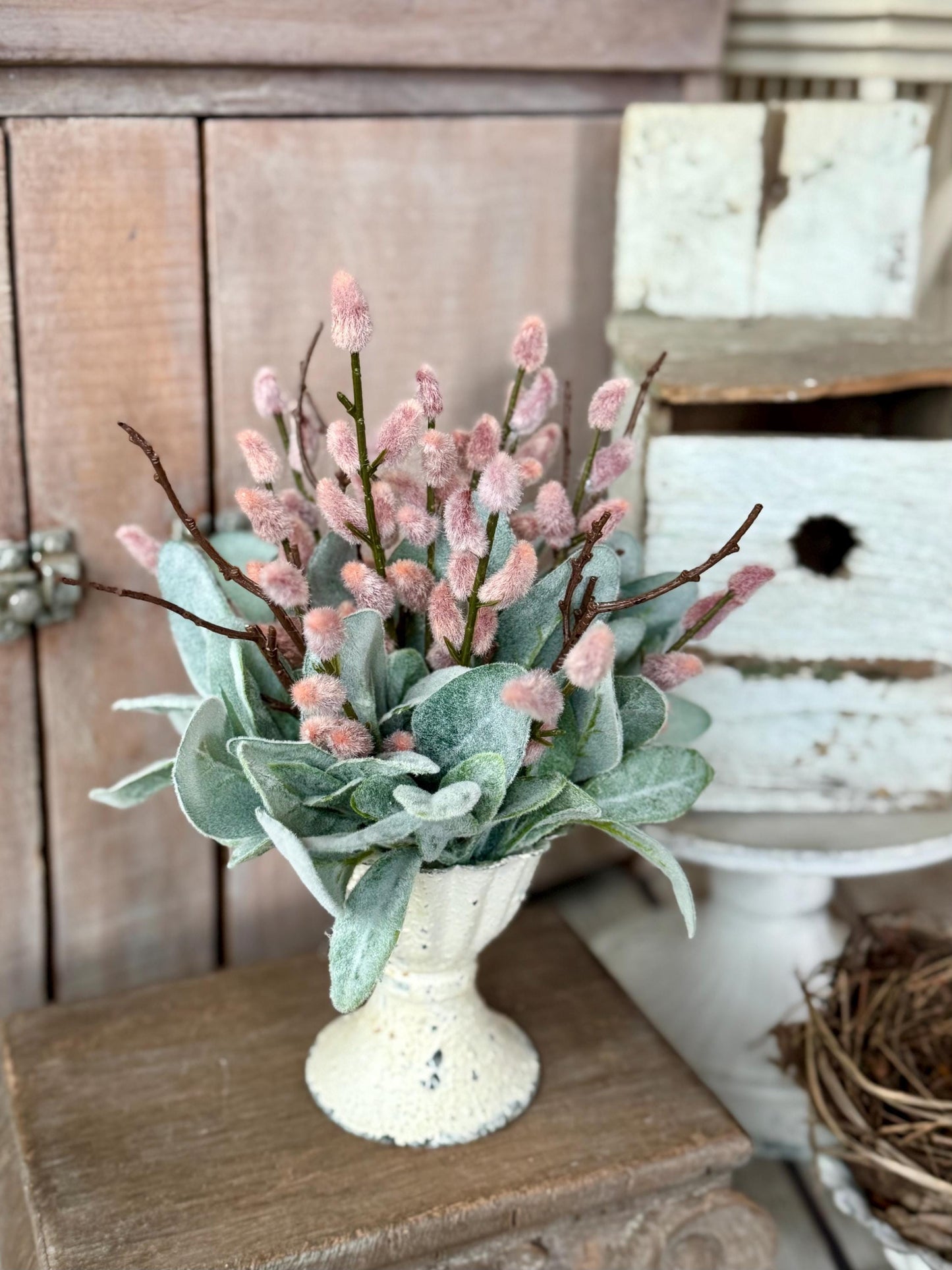 Mini Pink Pussy Willow Arrangement, French Country Spring Arrangement, Mothers Day Gift, Nursing Home Decor, Pussy Willow Arrangement