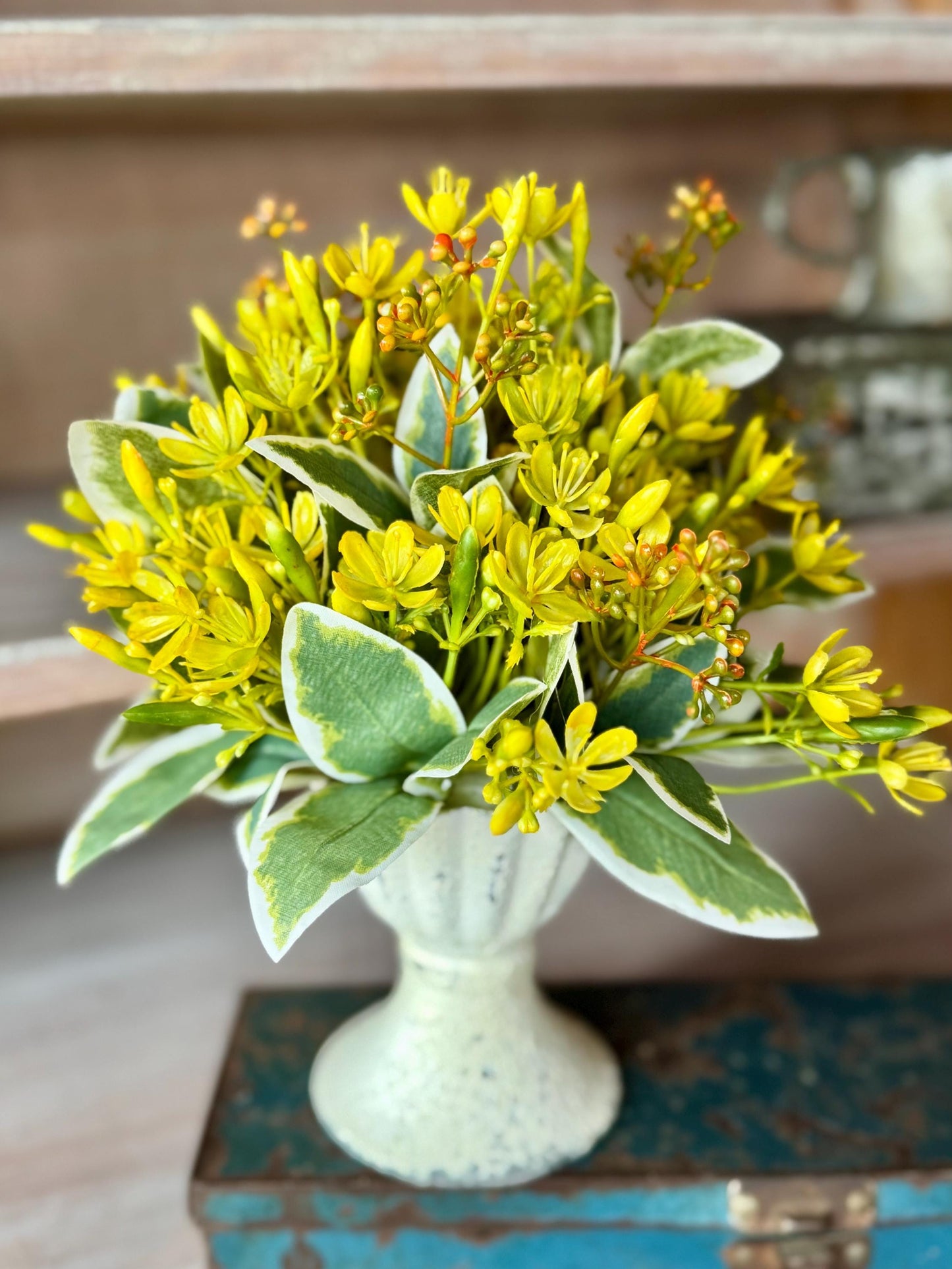 Yellow Flower Mini Arrangement, French Country Spring Arrangement, Easter Table Decor, Mothers Day Gift, Nursing Home Decor