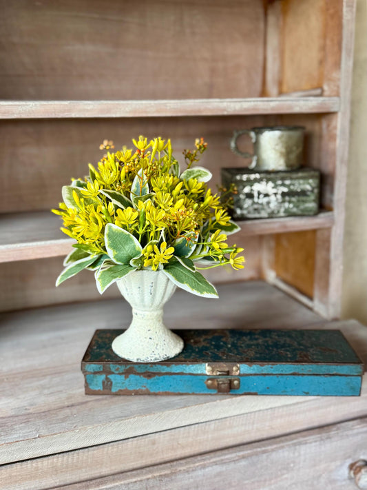Yellow Flower Mini Arrangement, French Country Spring Arrangement, Easter Table Decor, Mothers Day Gift, Nursing Home Decor