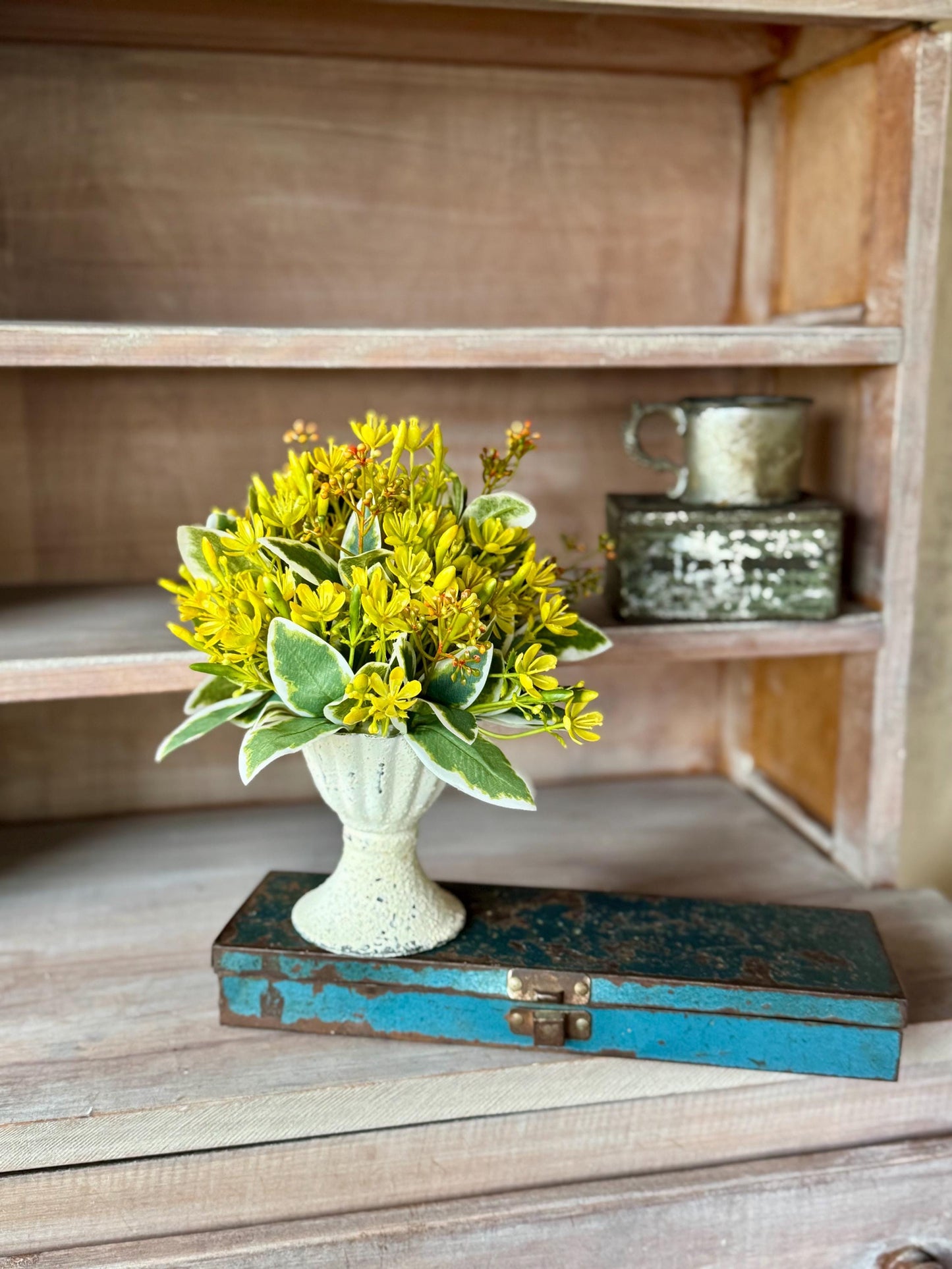 Yellow Flower Mini Arrangement, French Country Spring Arrangement, Easter Table Decor, Mothers Day Gift, Nursing Home Decor