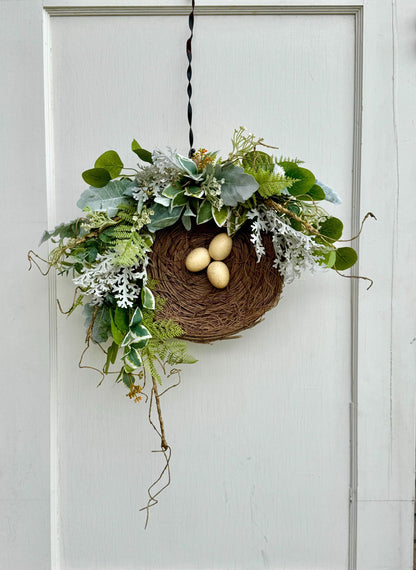 Bird Nest Wreath, Mothers Day Gift, Spring Wreath, Front Door Decor, Summer Hanger, Egg Wildflower Swag, GIFT