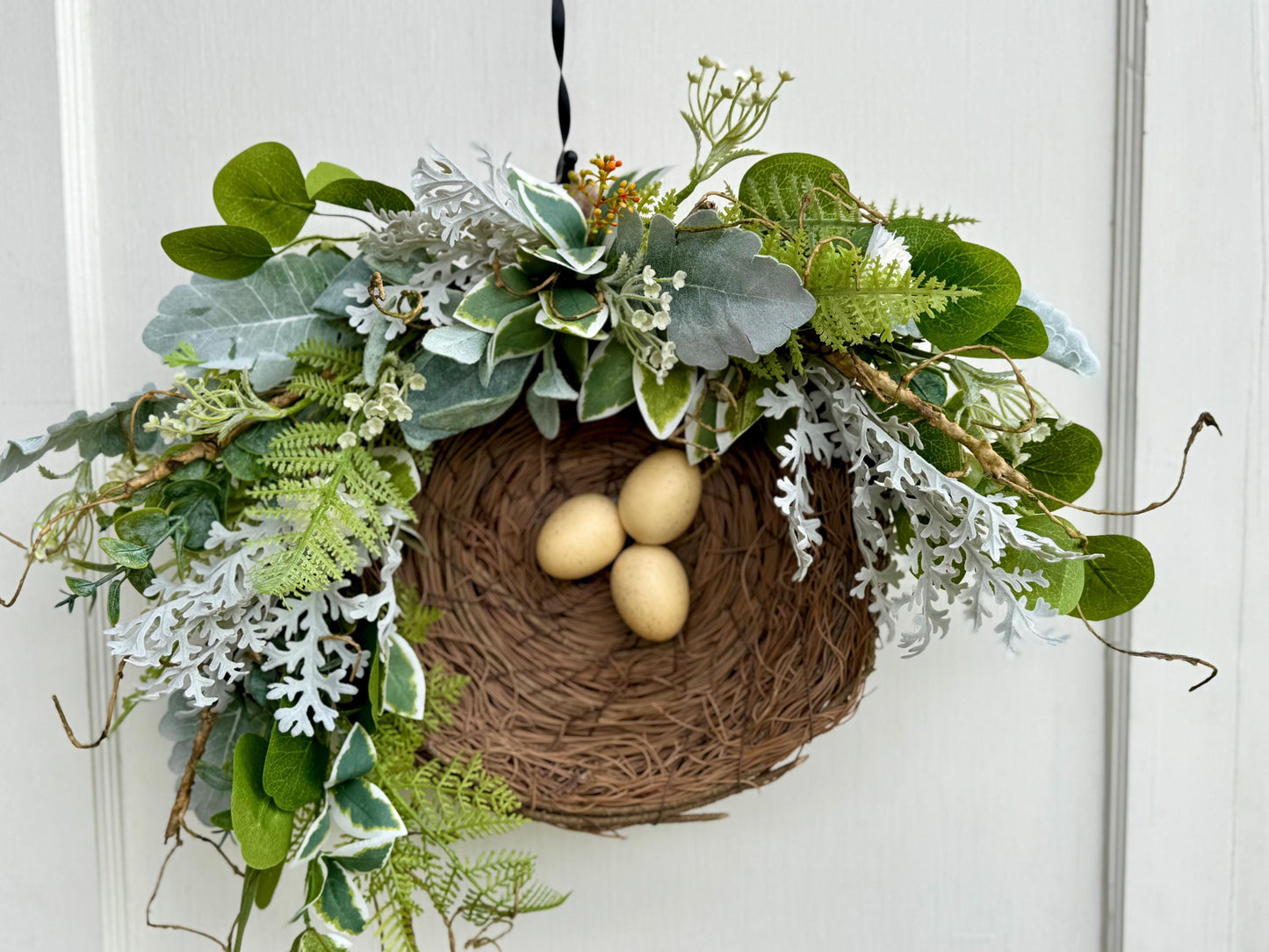 Bird Nest Wreath, Mothers Day Gift, Spring Wreath, Front Door Decor, Summer Hanger, Egg Wildflower Swag, GIFT