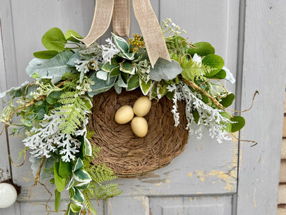 Bird Nest Wreath, Mothers Day Gift, Spring Wreath, Front Door Decor, Summer Hanger, Egg Wildflower Swag, GIFT