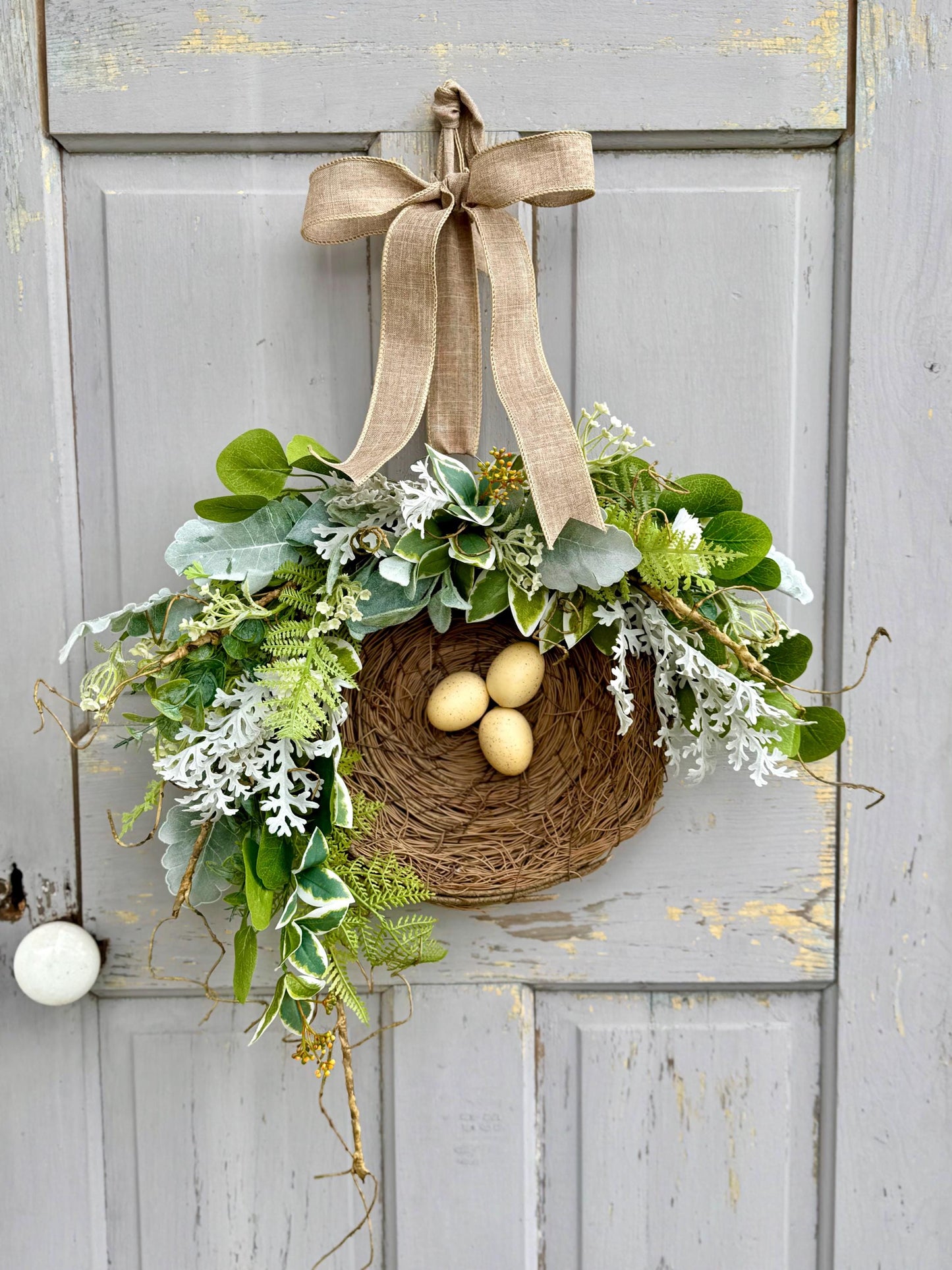 Bird Nest Wreath, Mothers Day Gift, Spring Wreath, Front Door Decor, Summer Hanger, Egg Wildflower Swag, GIFT