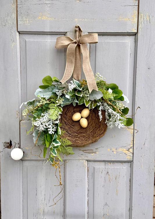 Bird Nest Wreath, Mothers Day Gift, Spring Wreath, Front Door Decor, Summer Hanger, Egg Wildflower Swag, GIFT